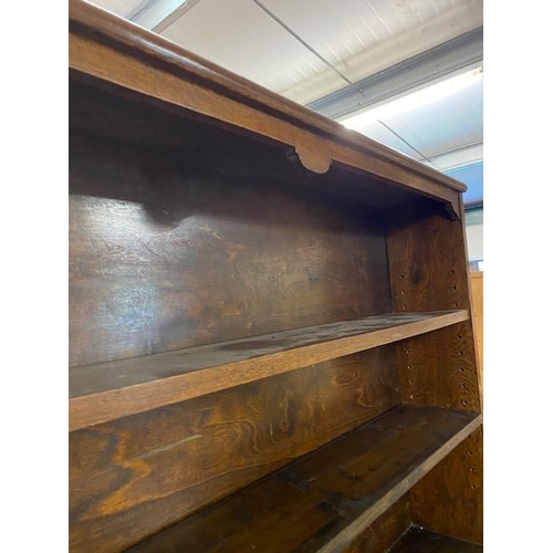 367 - Arts and Crafts oak dresser with shelves above and two cupboards under by maker Curtiss & Sons, appr... 