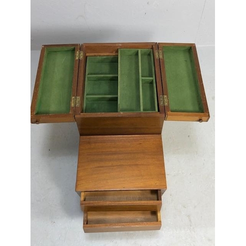 370 - Mid century style teak storage unit (sewing or crafts box) in teak with drawers and storage trays on... 