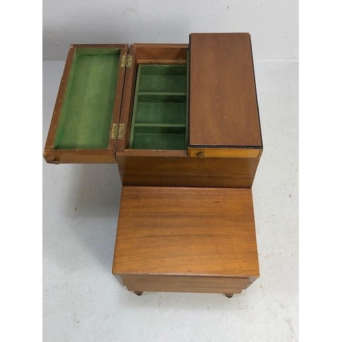 370 - Mid century style teak storage unit (sewing or crafts box) in teak with drawers and storage trays on... 