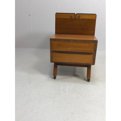 370 - Mid century style teak storage unit (sewing or crafts box) in teak with drawers and storage trays on... 