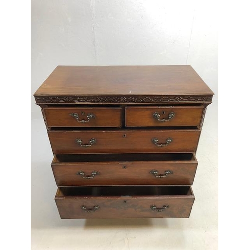 376 - Victorian five drawer chest of drawers with carved frieze detailing approx 98 x 50 x 103cm