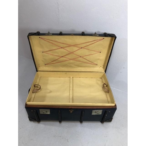 377 - Vintage wooden bound travel trunk