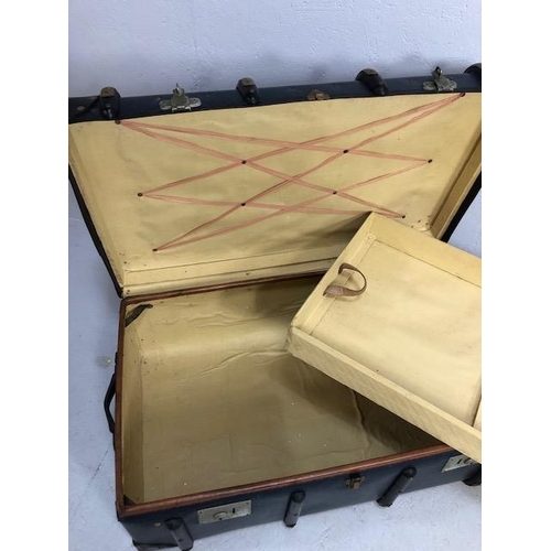 377 - Vintage wooden bound travel trunk