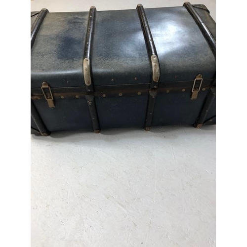 377 - Vintage wooden bound travel trunk