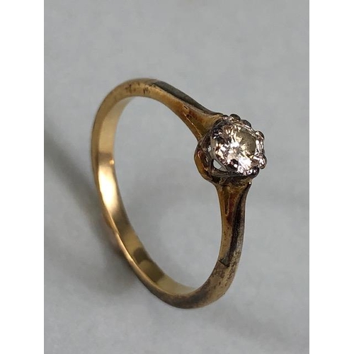 38 - Gold Solitaire ring set with a single diamond, no hallmarks, approx .33ct and size 'K' total weight ... 