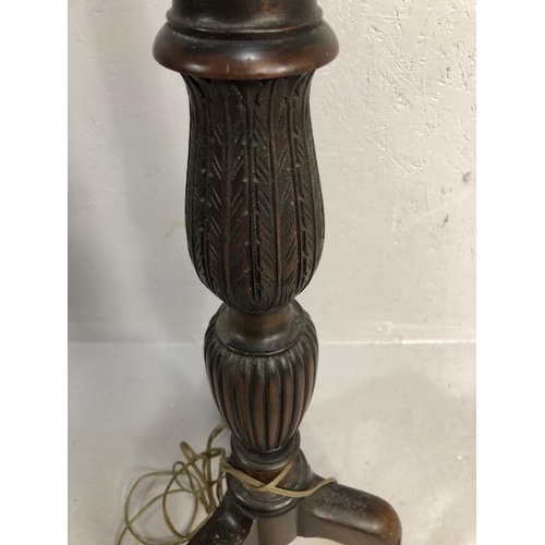 382 - Wooden standard lamp on tripod feet approx 154cm tall