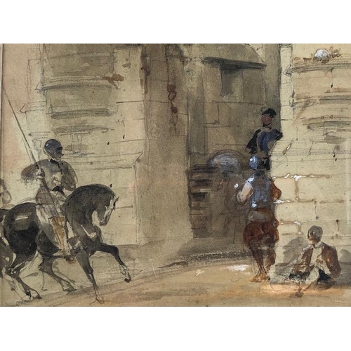 384 - LOUIS HAGHE (Belgian,1806-1885), Group of soldiers, one on horseback, outline sketch of figures in f... 