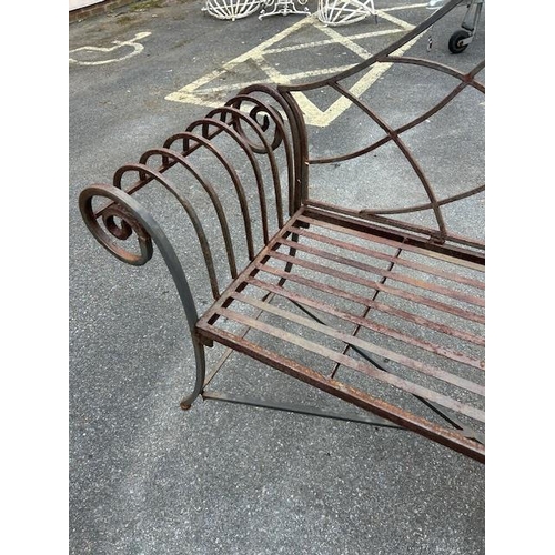 388 - French Style metalwork bench with scroll arms approx 150cm wide