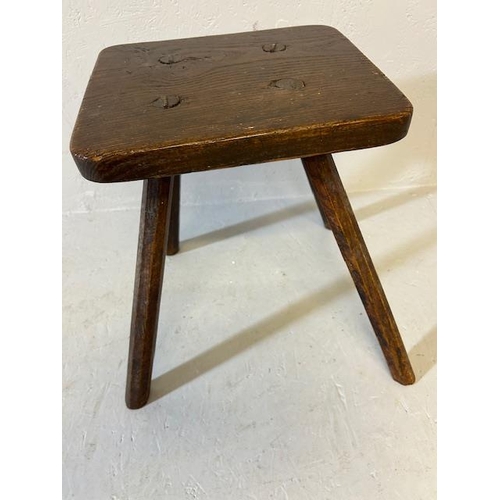 393 - Antique Furniture, provincial made Elm top  peg stool on 4  spoke shave legs approximately 40cm high