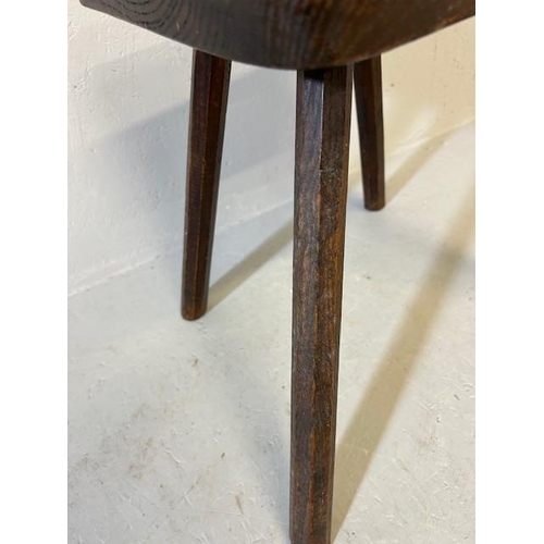 393 - Antique Furniture, provincial made Elm top  peg stool on 4  spoke shave legs approximately 40cm high