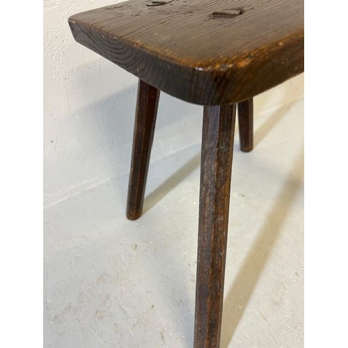 393 - Antique Furniture, provincial made Elm top  peg stool on 4  spoke shave legs approximately 40cm high