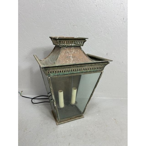 399 - Modern Victorian style metal porch wall light with 2 faux candle holders approximately 35 x 23 x 45c... 