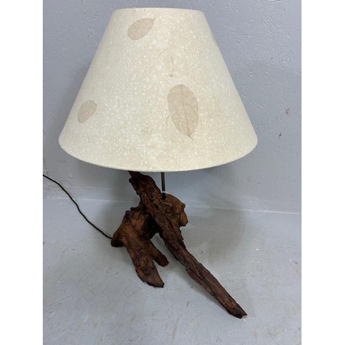 400 - Modern table lamp  with faux  bog wood base  and cream shade approximately 60cm high