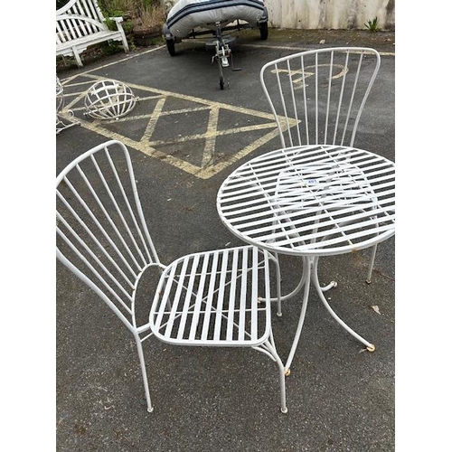 401 - White painted metalwork Garden Bistro style table and two chairs