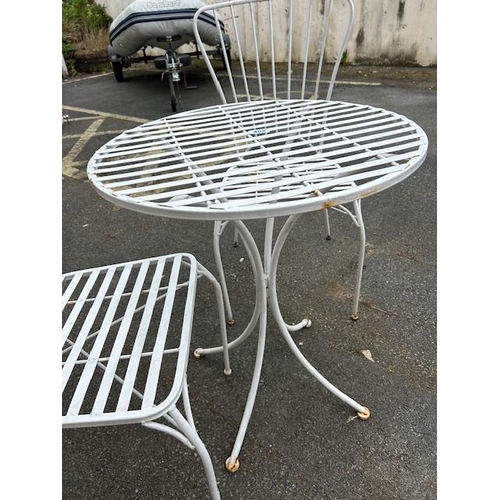 401 - White painted metalwork Garden Bistro style table and two chairs