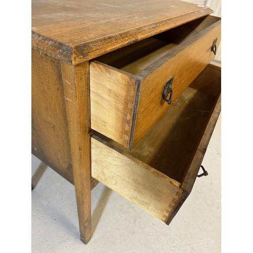 404 - Antique furniture Arts and crafts  2 draw chest  of blonde oak  on square legs , drop down shell des... 