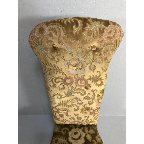 409 - Antique Furniture, Victorian high back prayer chair upholstered in floral brocade, on turned legs