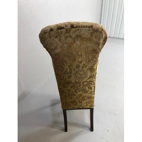 409 - Antique Furniture, Victorian high back prayer chair upholstered in floral brocade, on turned legs