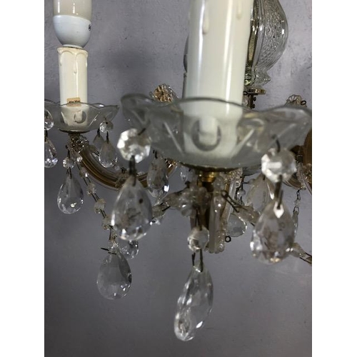 410 - Vintage lighting, pair of five branch glass chandeliers with faux candles