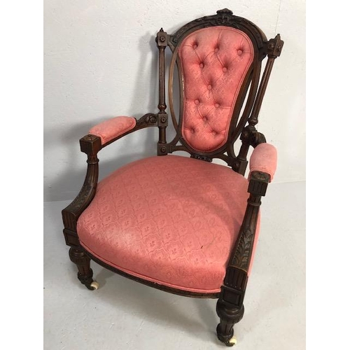 412 - Antique Furniture, 19th century  nursing chair, carved decoration to mahogany frame padded seat and ... 