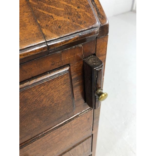 415 - Antique Furniture, late Georgian period oak bureau on bracket feet, run of four drawers with brass h... 