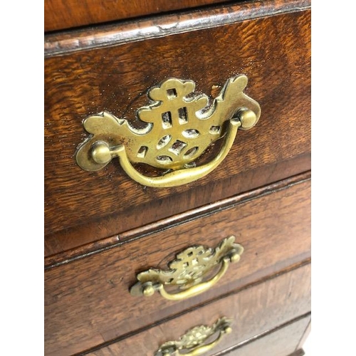 415 - Antique Furniture, late Georgian period oak bureau on bracket feet, run of four drawers with brass h... 