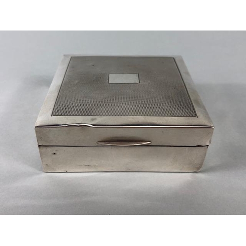 45 - Silver English hall marked square wooden  lined cigarette box of simple design approximately 8.5 x 8... 