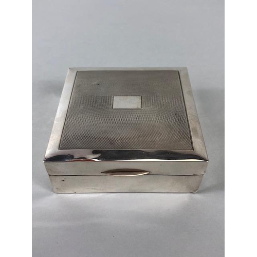 45 - Silver English hall marked square wooden  lined cigarette box of simple design approximately 8.5 x 8... 