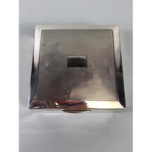 45 - Silver English hall marked square wooden  lined cigarette box of simple design approximately 8.5 x 8... 