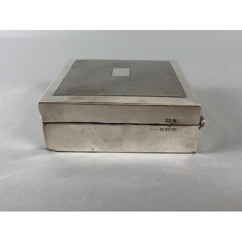 45 - Silver English hall marked square wooden  lined cigarette box of simple design approximately 8.5 x 8... 