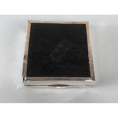 45 - Silver English hall marked square wooden  lined cigarette box of simple design approximately 8.5 x 8... 