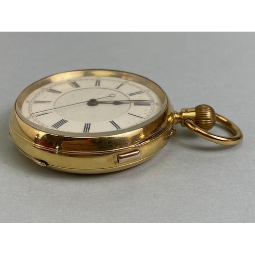 53 - Antique 18ct yellow gold pocket watch cream face with black Roman numerals, 1898, Not running, total... 