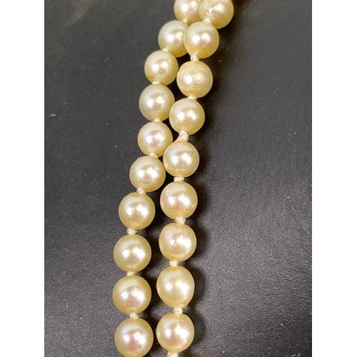 55 - cultured pearls with 18ct gold and Diamond clasp, double strand necklace of graduated cultured pearl... 