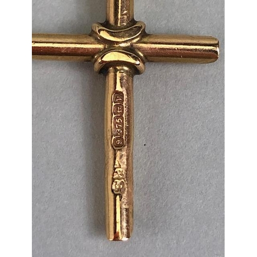 56 - Hallmarked 375 9ct Gold cross on fine 9ct Gold chain (A?F) total weight approx 3g