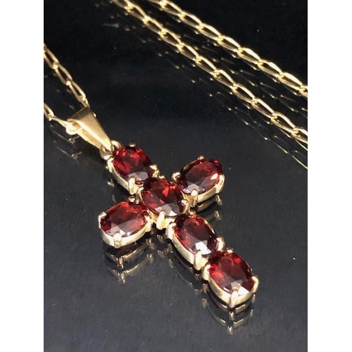 6 - 9ct Gold chain with a 9ct Gold pendant cross set with garnets (total weight approx 6.5g