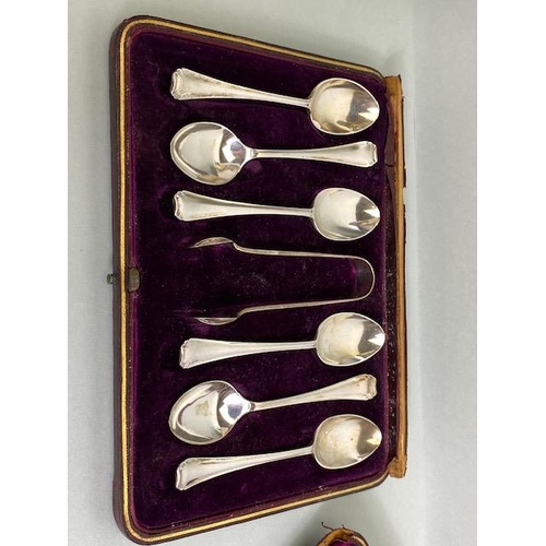 60 - Antique Silver hallmarked  set six  of teaspoons and pair  silver hall marked of sugar tongs in thei... 