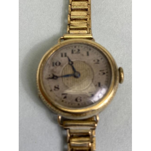 63 - 9ct gold cased ladies dress watch on a RG bracelet, winds and runs, along with a vintage Rotary ladi... 