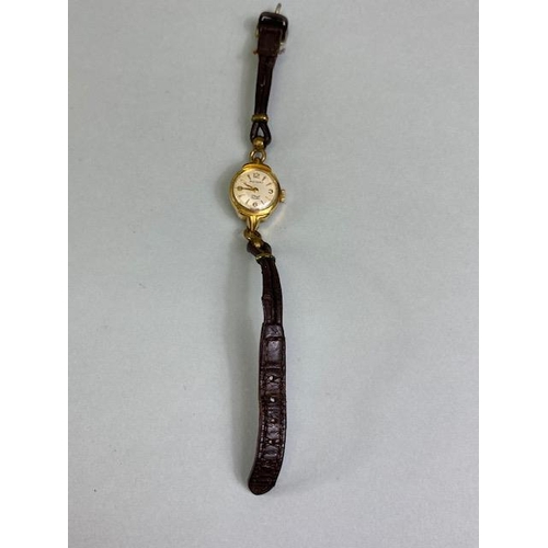 63 - 9ct gold cased ladies dress watch on a RG bracelet, winds and runs, along with a vintage Rotary ladi... 