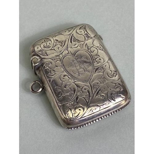 67 - Antique silver English hall marked tot flask approximately 73.3g and a silver hallmarked vesta case ... 