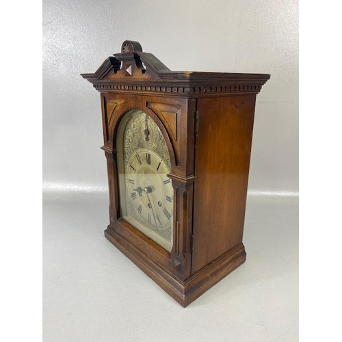 74 - Antique Clock, Victorian German 8 day chiming mantel clock in a mahogany case winds and runs, with k... 