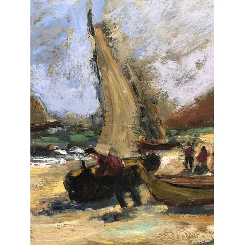 80 - Gleria (Angelo Gleria, California, 1918-1991) oil on board painting signed lower left, fishermen ten... 