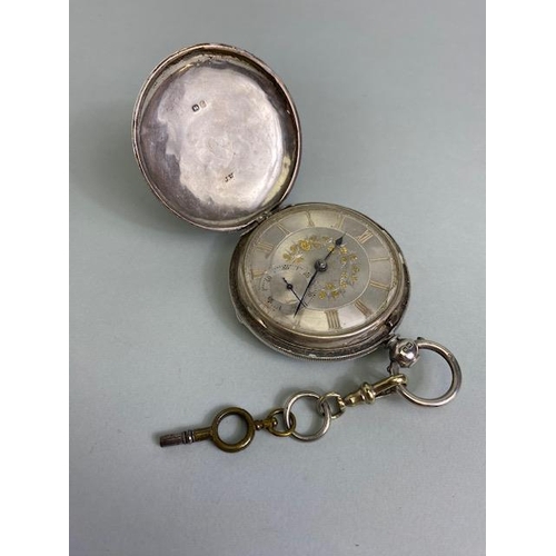 81 - Antique silver hall marked full hunter dress  pocket watch, silver face with Roman numerals and deco... 