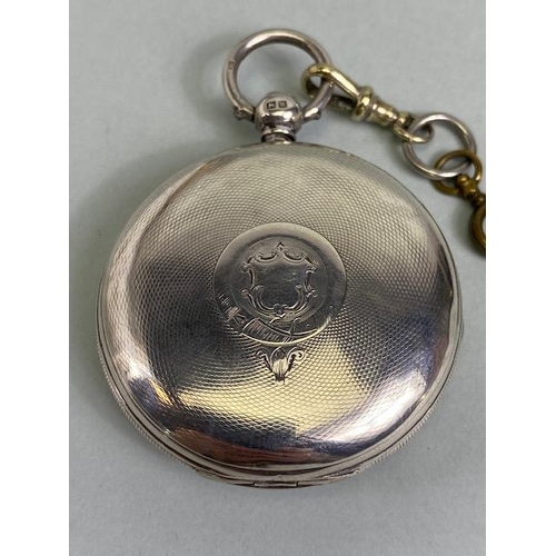 81 - Antique silver hall marked full hunter dress  pocket watch, silver face with Roman numerals and deco... 