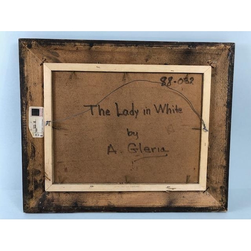 83 - Gleria (Angelo Gleria, California, 1918-1991) unsigned entitled verso THE LADY IN WHITE faming label... 