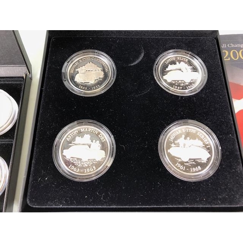 87 - Coins, collection of British collectable commemorative coins, to include royal Mint classic car box ... 