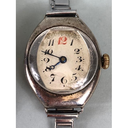 91 - Silver watches, Vintage 925 silver bracelet dress watch by  Jean Renet, winds and runs, along with a... 