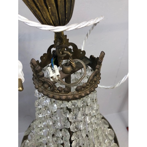 262A - Vintage lighting, two tier with four light fittings waterfall chandelier with decorative gilded gall... 