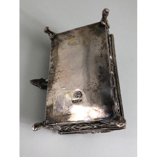 1 - Silver chest or box with domed hinged lid on hoof feet, marked 800, with makers mark to base, approx... 