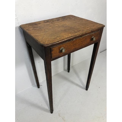 103 - Oak side table with single drawer on tapering legs and bun feet approx 74cm tall