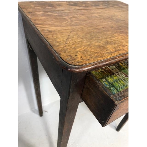 103 - Oak side table with single drawer on tapering legs and bun feet approx 74cm tall